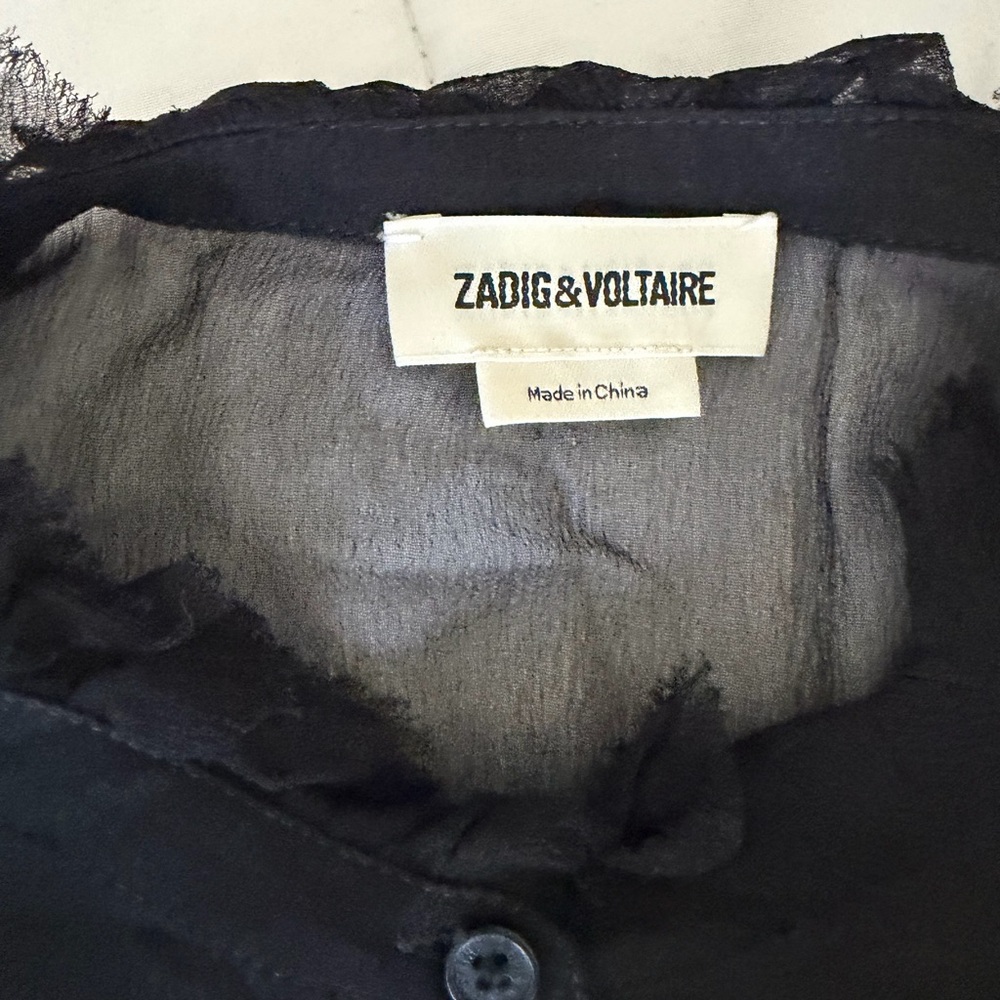 Zadig & Voltaire Black Sheer Button Blouse